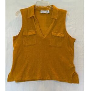 Nicole Miller Linen Sleeveless V-Neck Blouse - Size M yellow gold lightweight